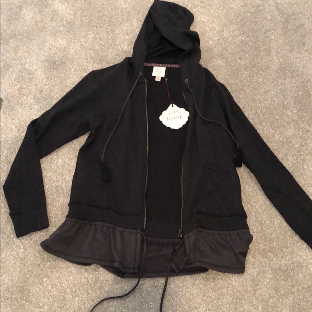 Zip up Sweatshirt with Ruffle Hem